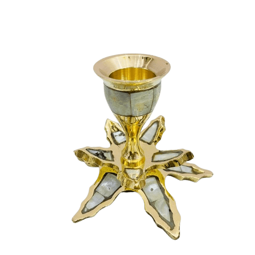 BRASS & MOP CHAMBERSTICK CANDLE HOLDER